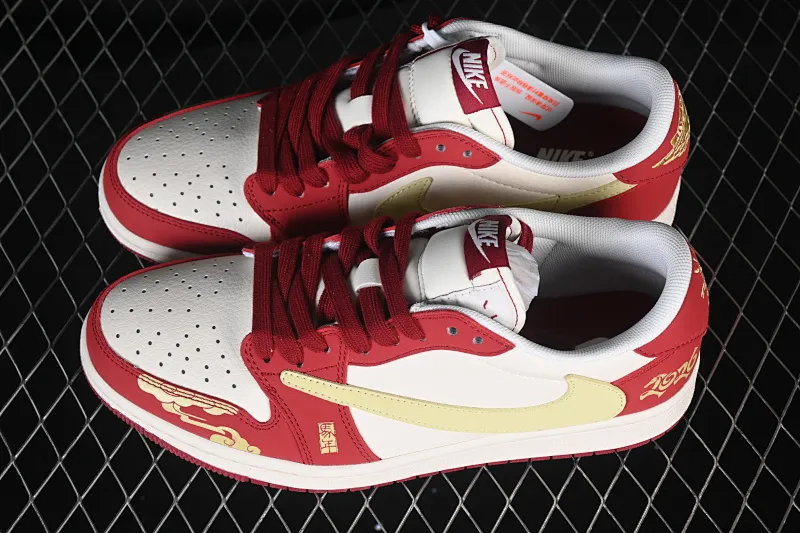 All categories Air Jordan Jordan series basketball shoes Air Jordan 1 Low High-end customized low-top sneakers Air Jordan 1 Low AJ1 Joe 1 Year of the Horse limited edition Auspicious cloud red and gold color matching High-end customized low-top retro basketball shoes MZ9588-827